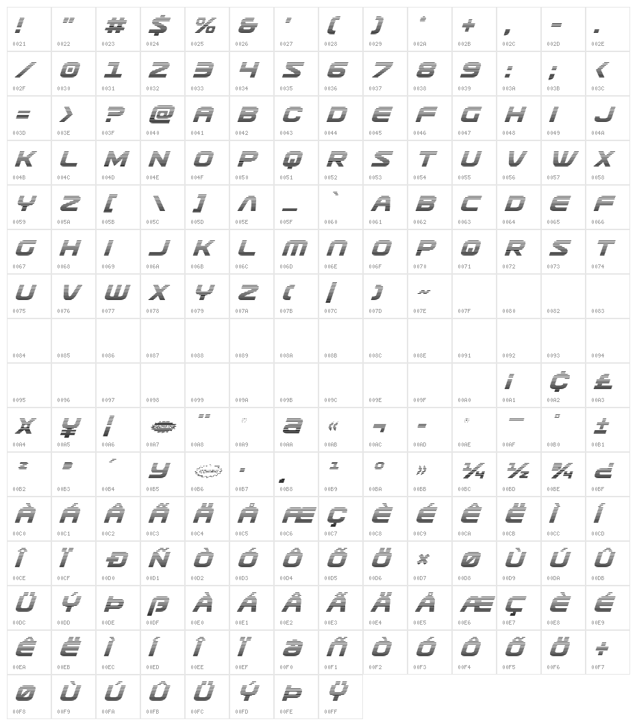 Usuzi Gradient Italic Character Map