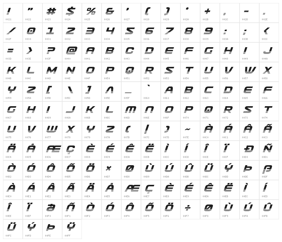 Usuzi Halftone Italic Character Map