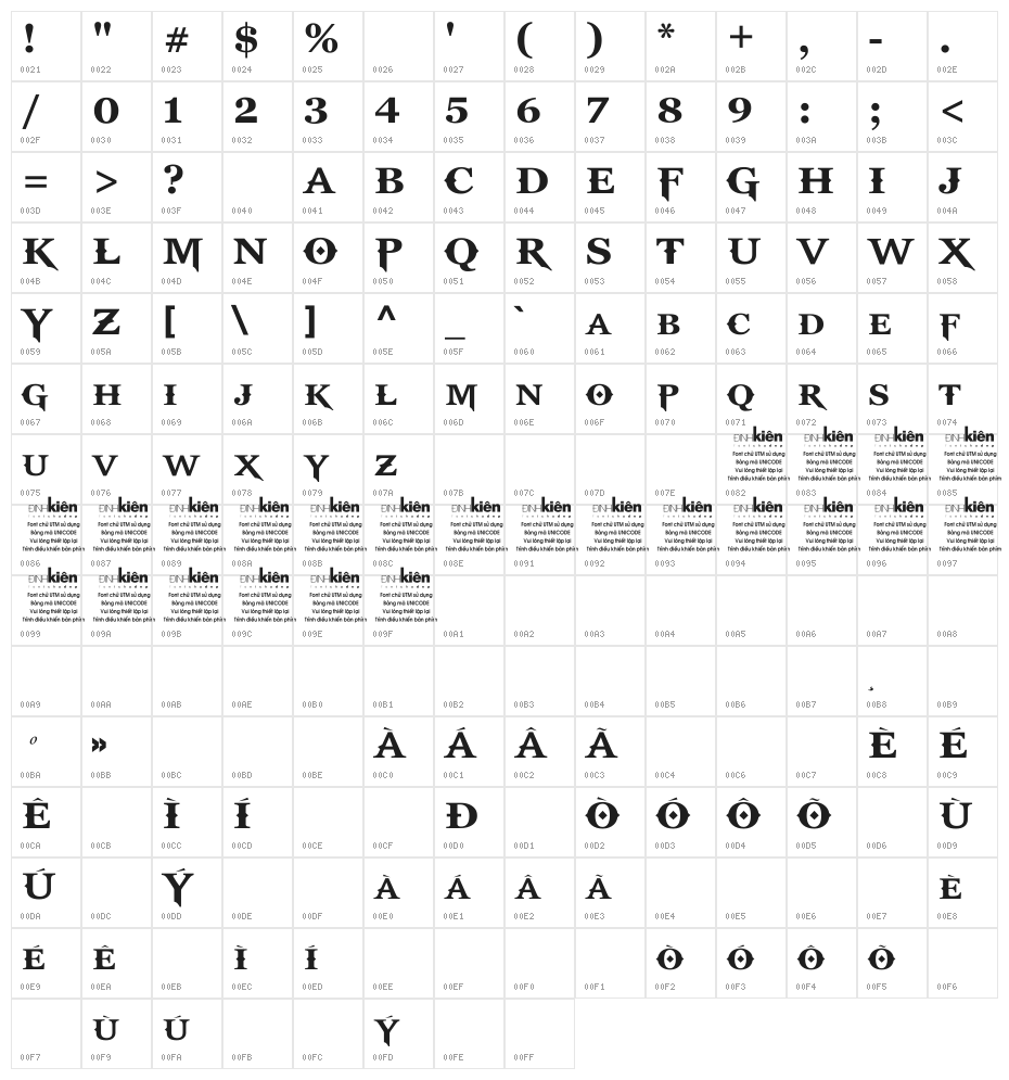UTM Than Chien Tranh Character Map