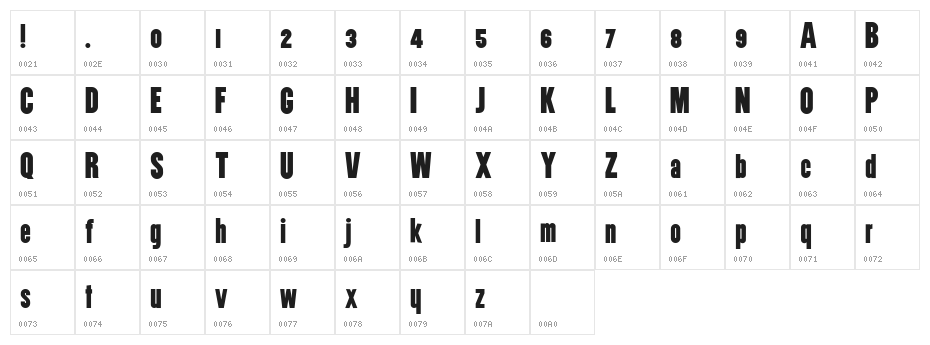 Utility BoldCondensed Character Map