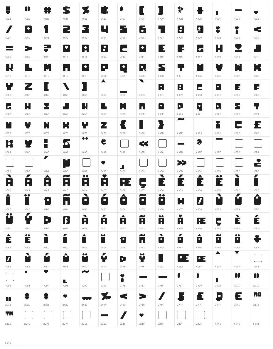 Utonium Bold Character Map