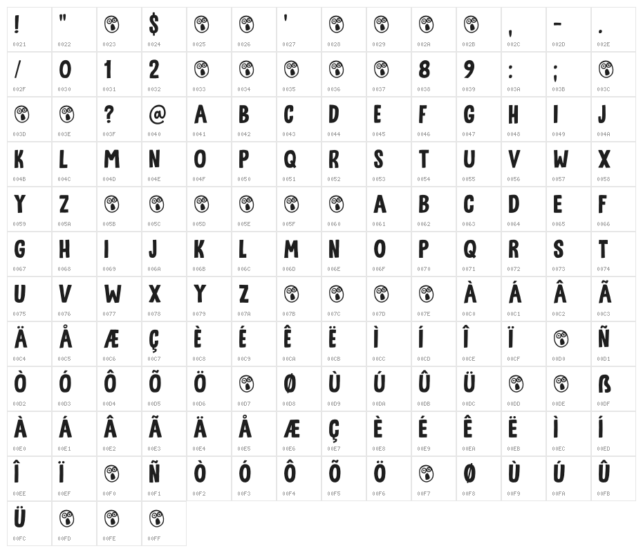 Utroligt DEMO Regular Character Map