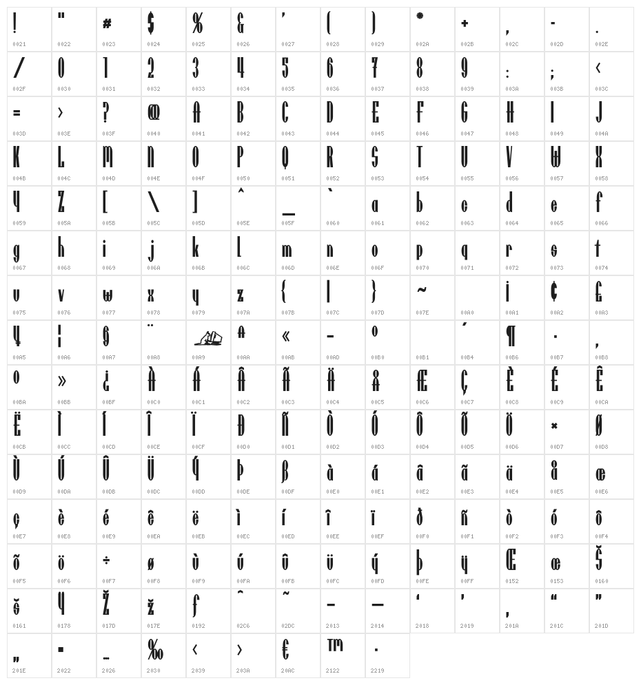 Utusi Star Bold Character Map