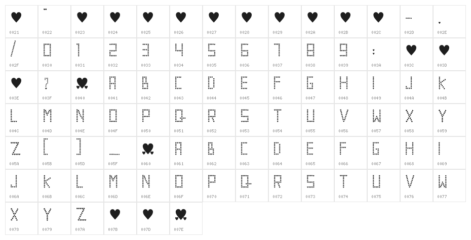 VALENTINE-RADITA Character Map