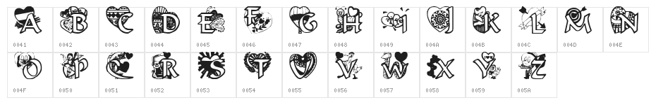 VALENTINEHEARTS Character Map