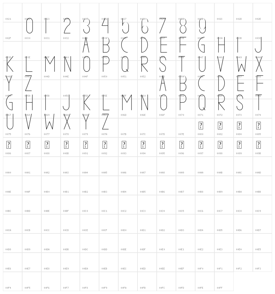 VALKRIE DUE demo Character Map