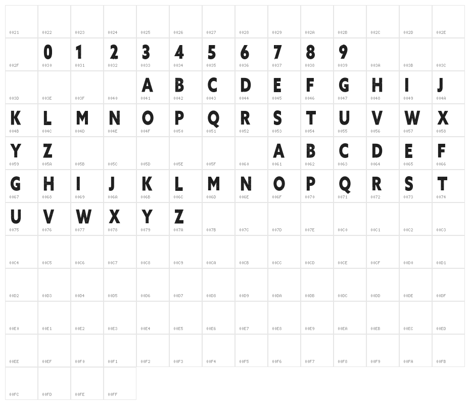 VANDAL Free Font Character Map