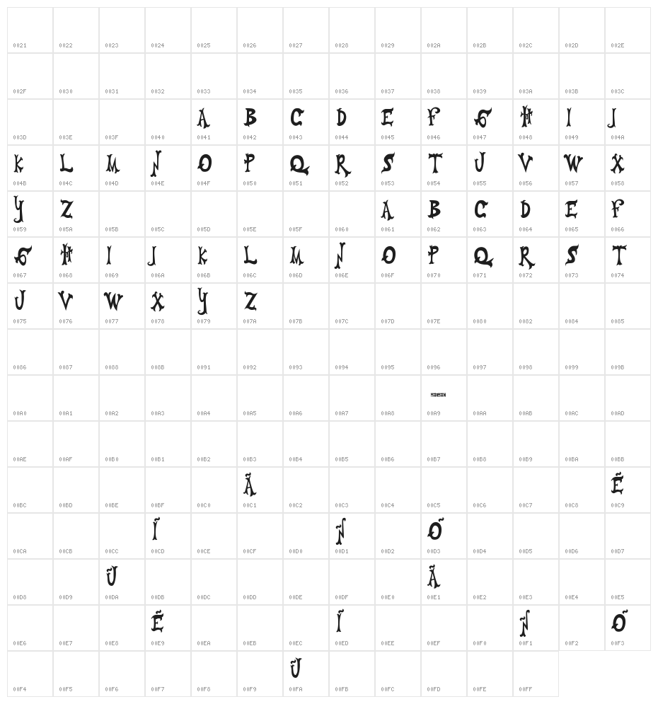 VAQUEROJADO Character Map