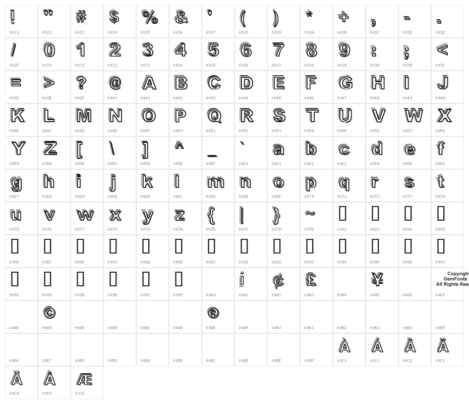 Vale Shadow Character Map