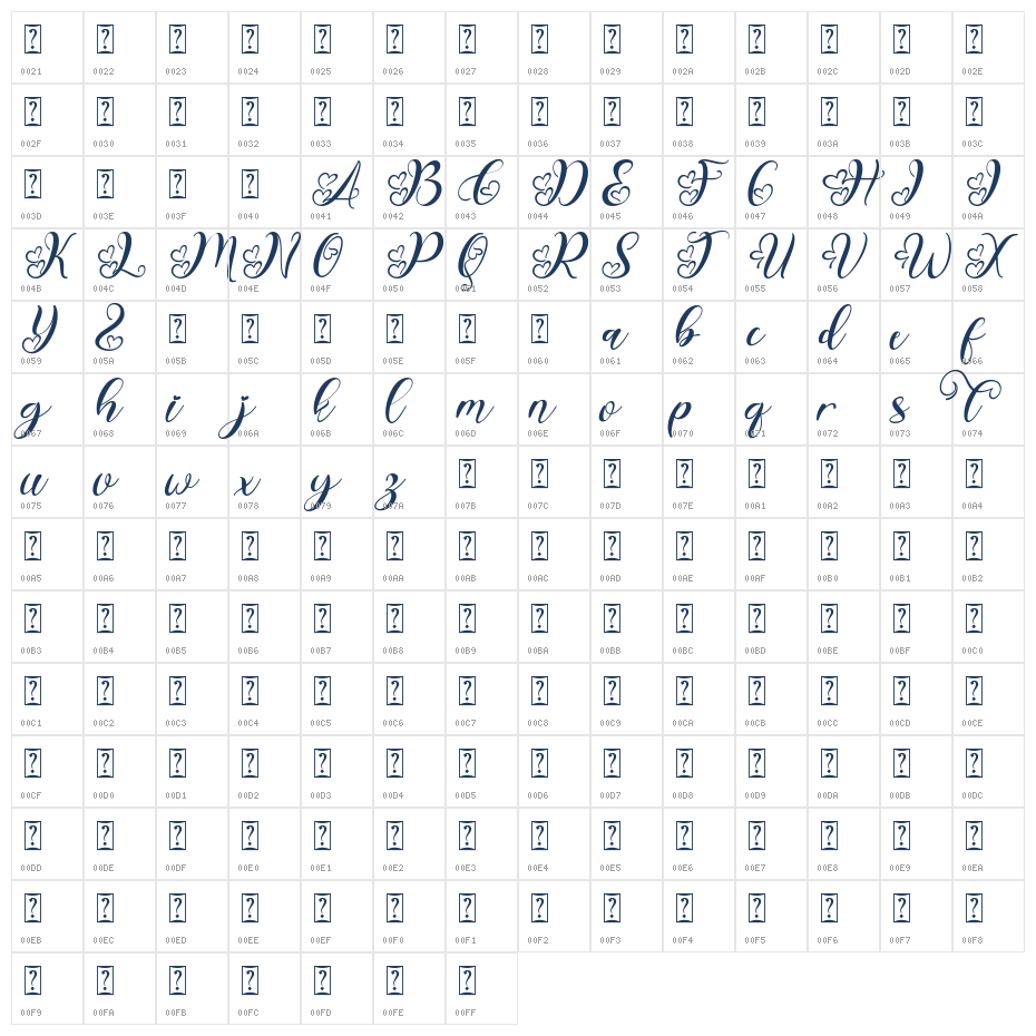 Valentine Bellia Demo Italic Character Map