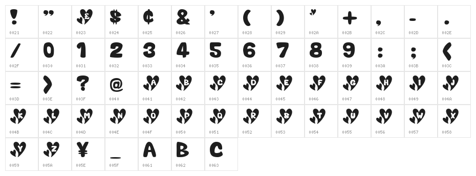 Valentine Caps Character Map