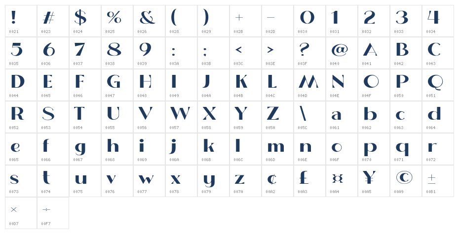Valentine Delight Serif1 Character Map