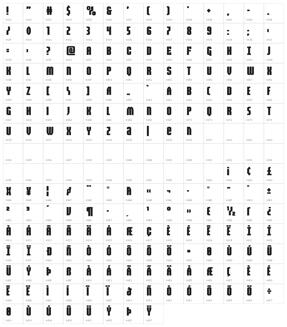 Valiant Times Expanded Character Map
