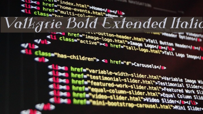 Valkyrie Bold Extended Italic Example 1