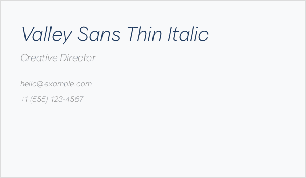 Valley Sans Thin Italic Business Card