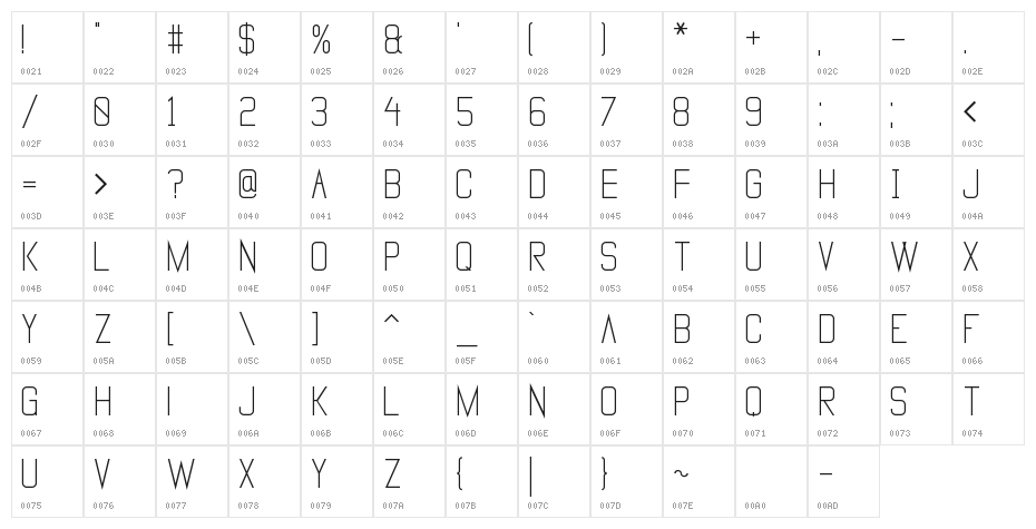 Vanadine Bold Character Map