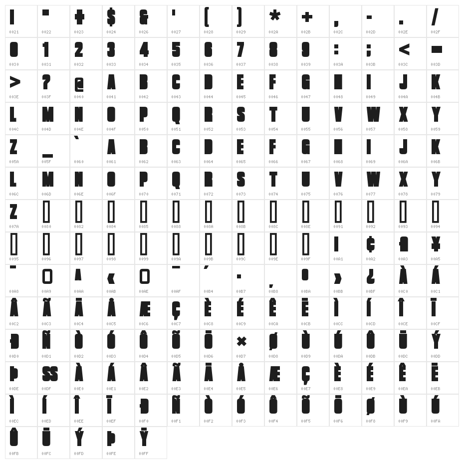 VanchromeBack-Regular Character Map