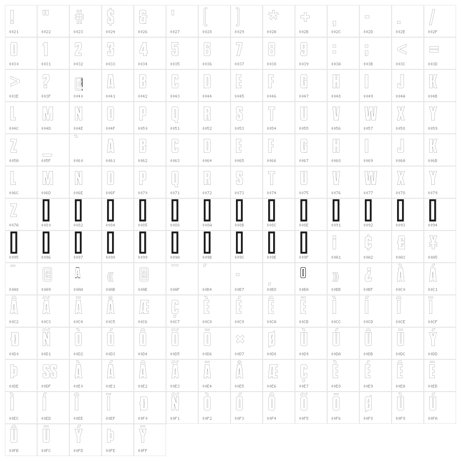 VanchromeEdge-Regular Character Map