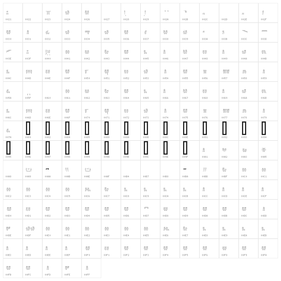 VanchromeGrid-Regular Character Map