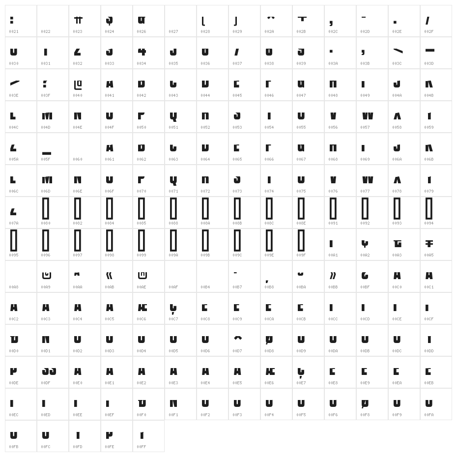 VanchromeHorizon-Regular Character Map