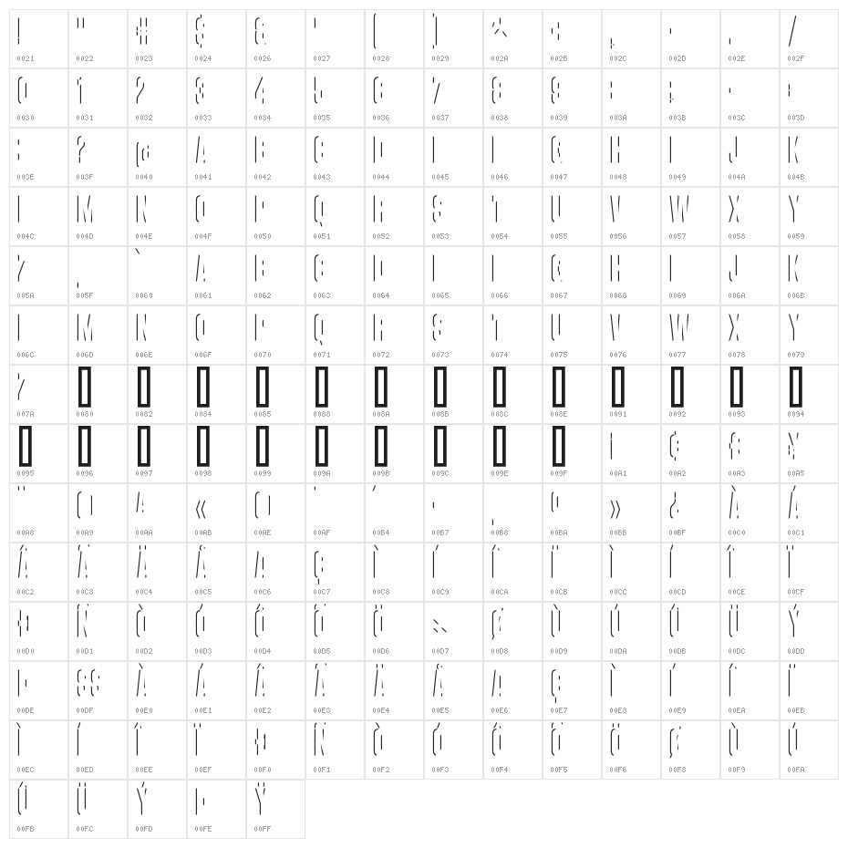 VanchromeLeft-Regular Character Map