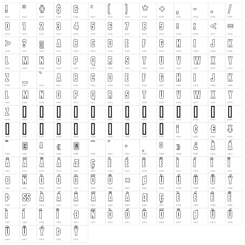 VanchromeOutline-Regular Character Map