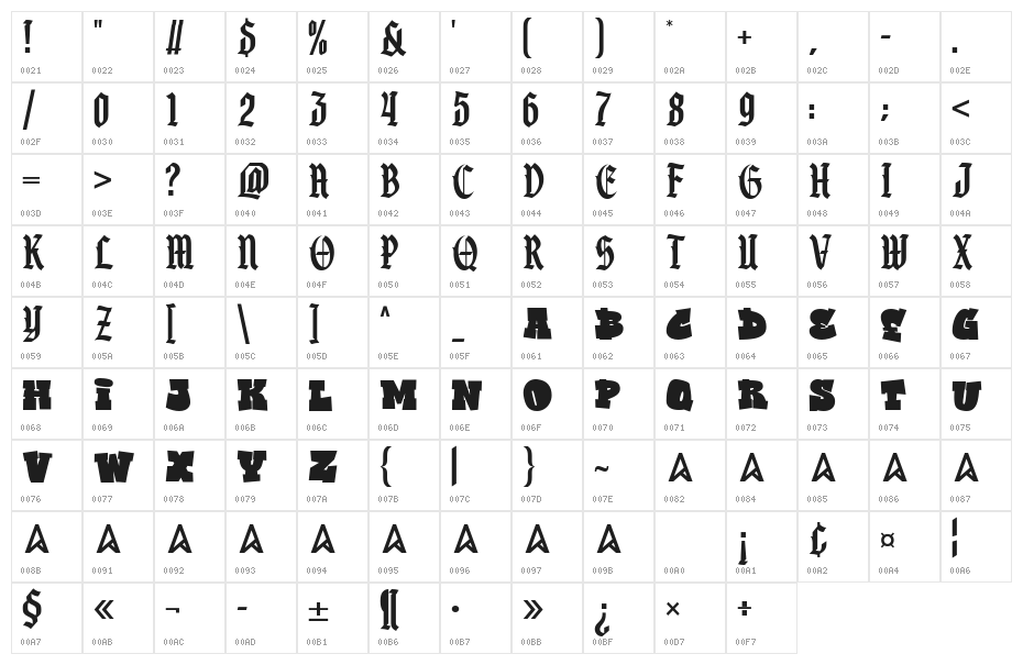 Vandal Street Regular Character Map