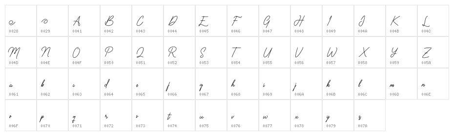 Vaniline2 Character Map