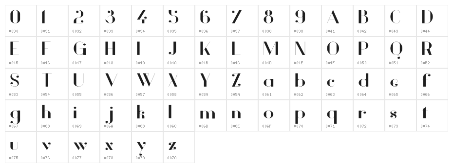 Vanity-BoldWide Character Map