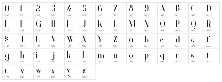 Vanity-Bold Character Map