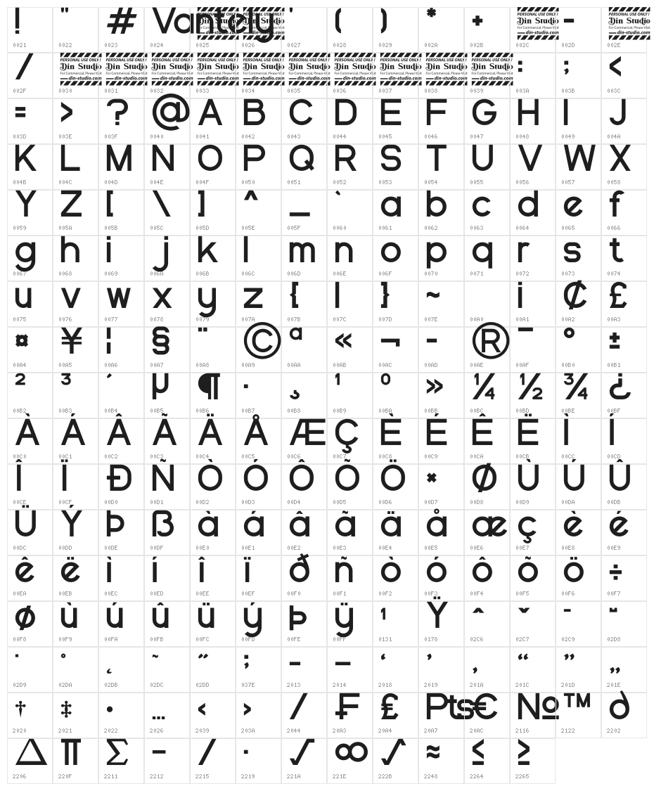 Vantely Personal use Character Map