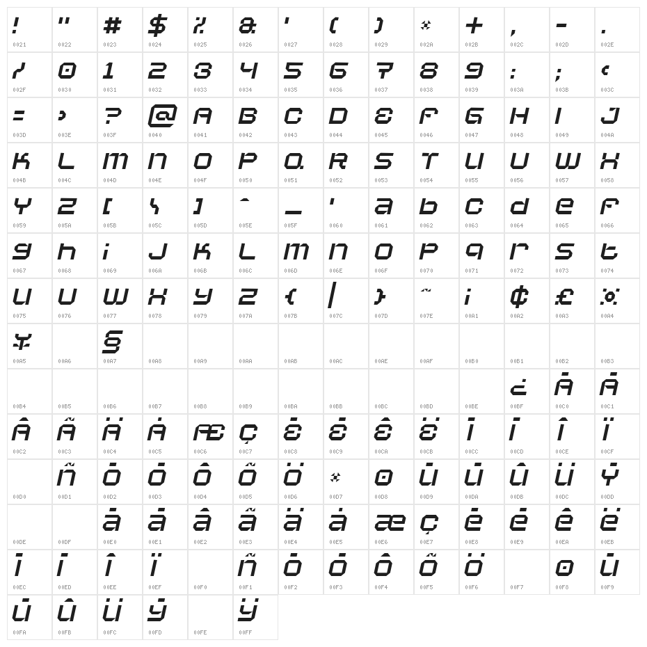 Vaporbyte Slim Italic Character Map