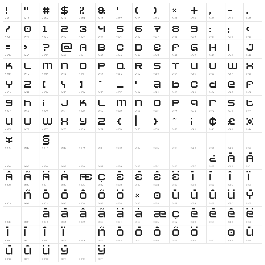 Vaporbyte Slim Character Map