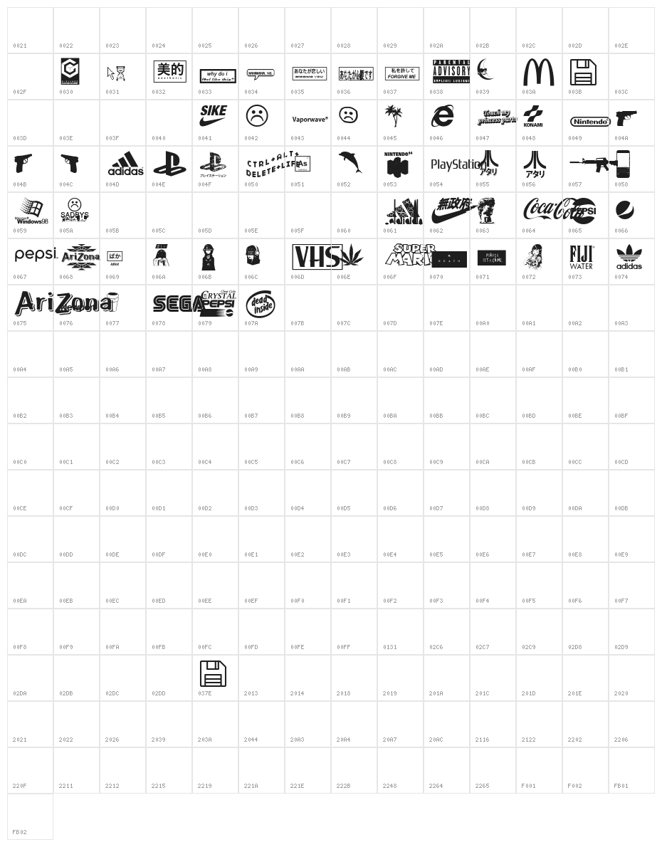 Vaporwave Character Map