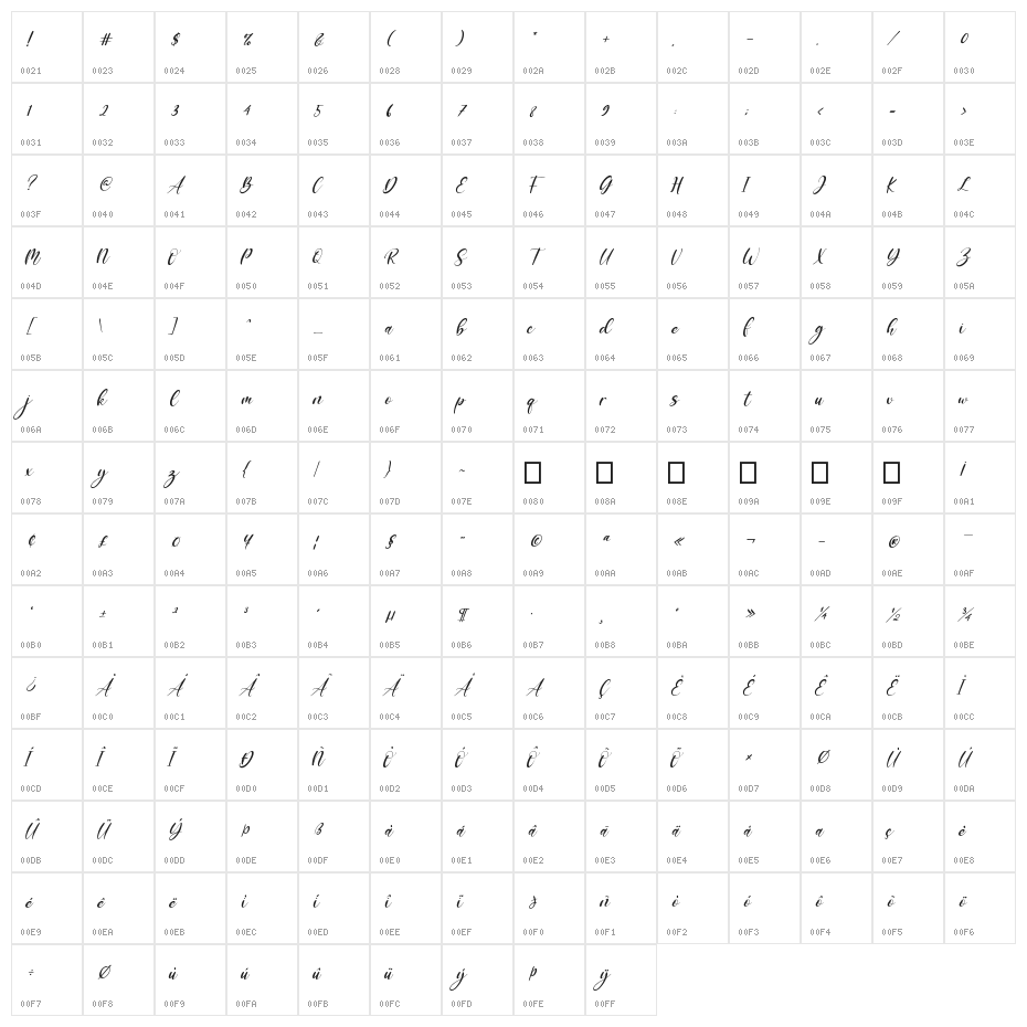 Varenthin Italic Character Map