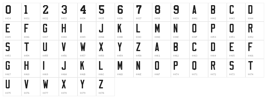 Varsity Block B Character Map