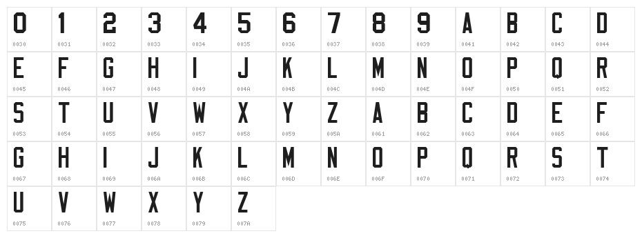 Varsity Block D Character Map