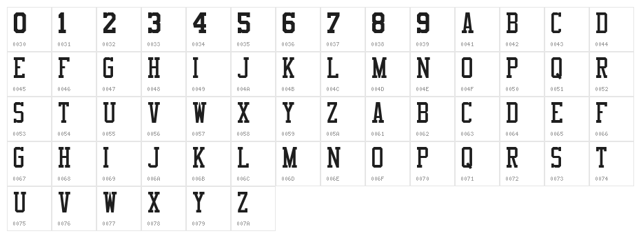 Varsity Classic Serif B Character Map