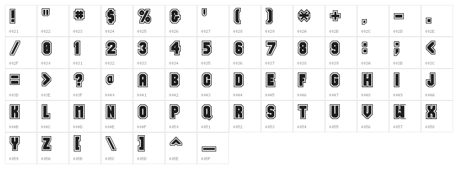 Varsity Regular:001.001 Character Map