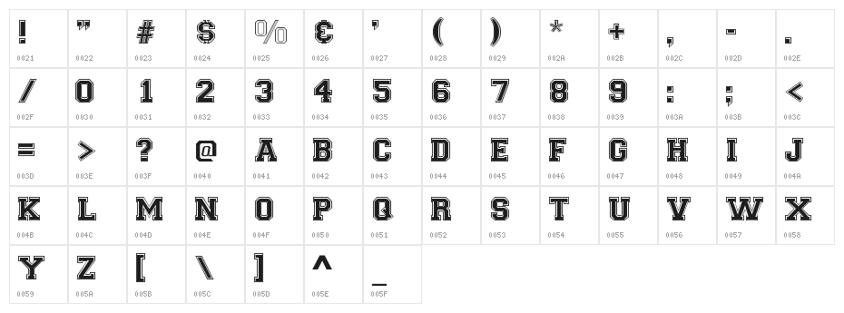 Varsity Regular Character Map