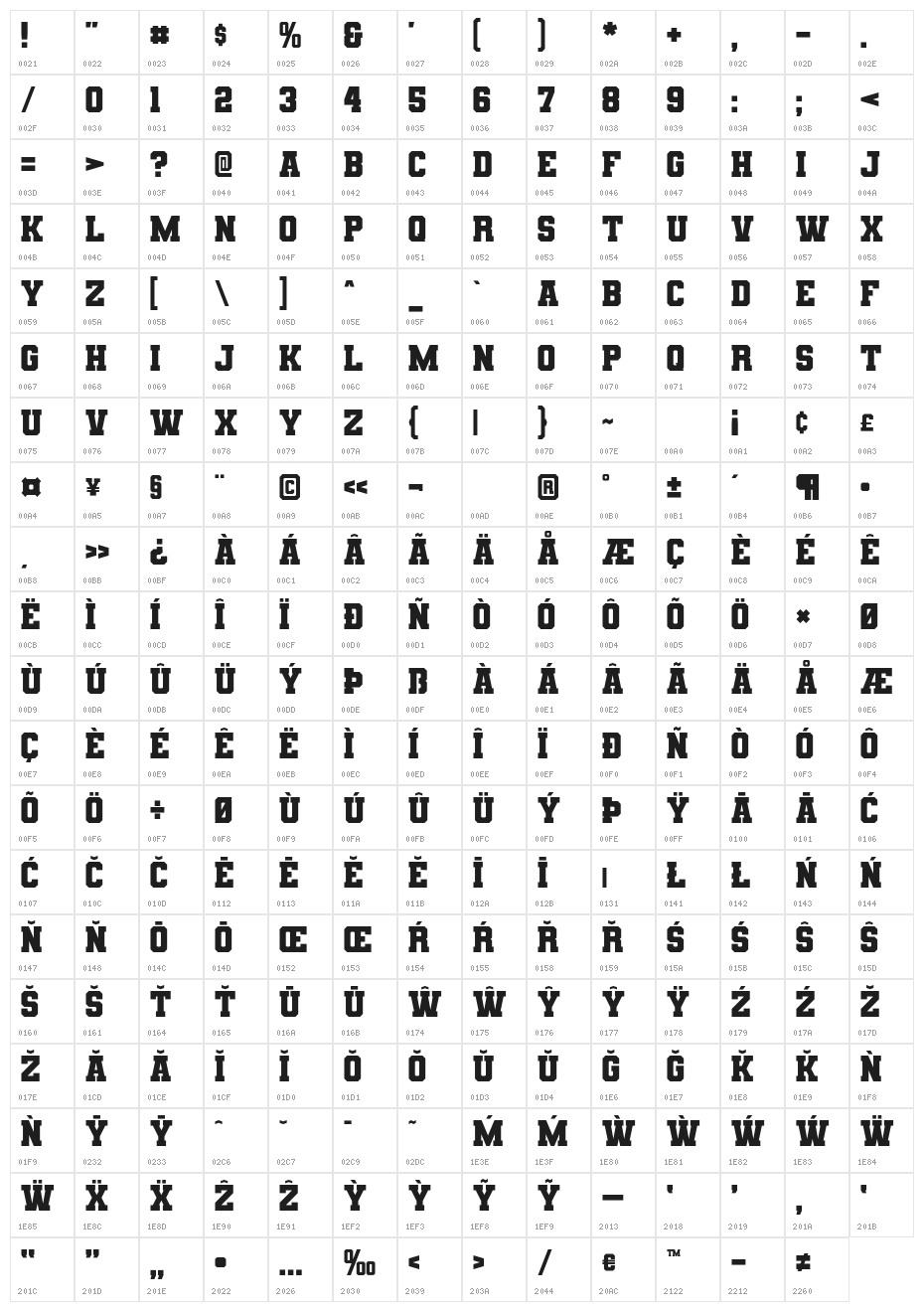 VarsityTeamBold Character Map