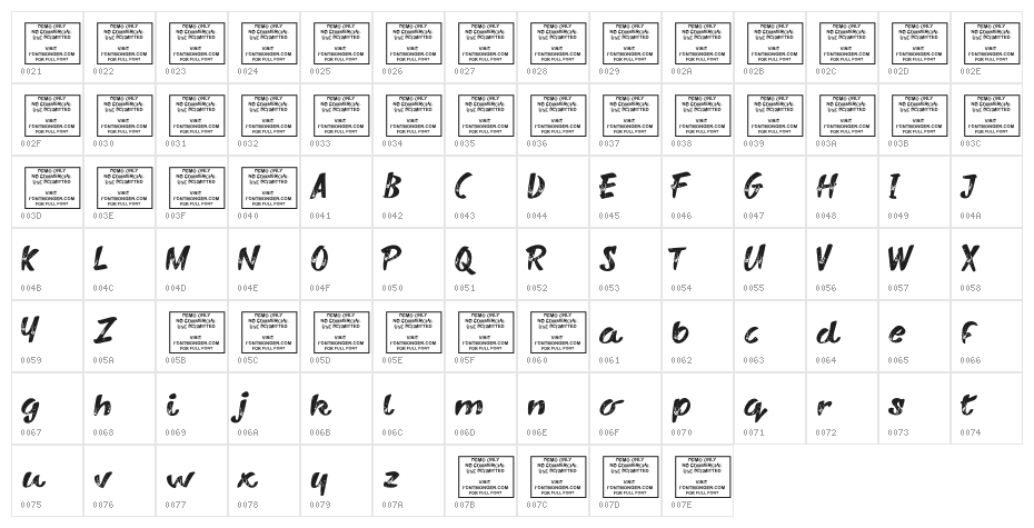 VarySharky-Regular Character Map
