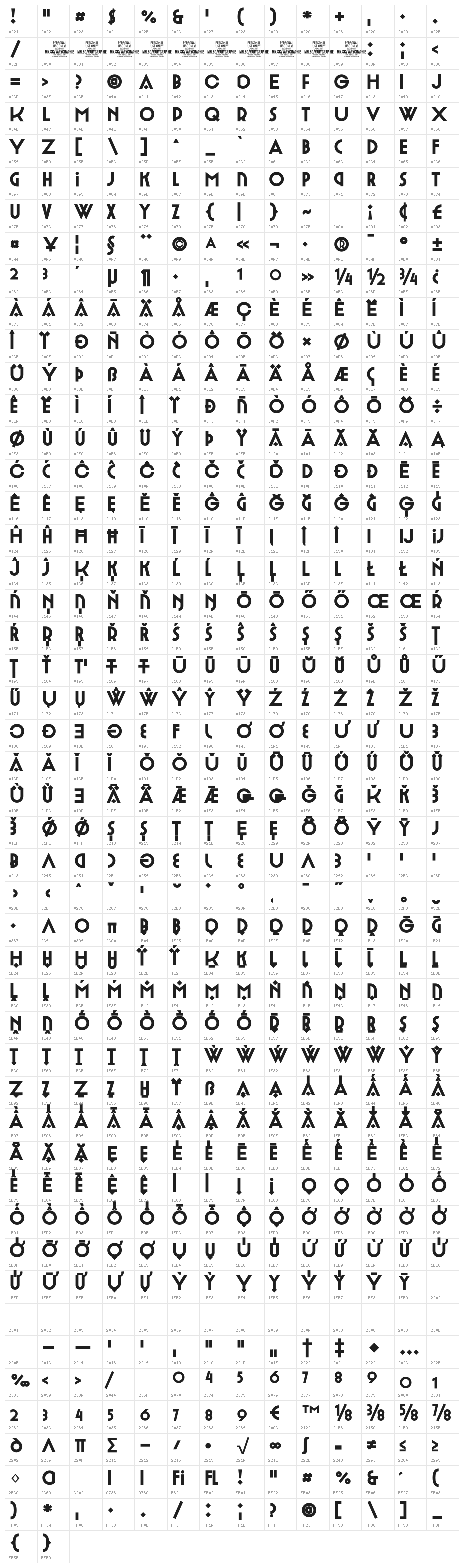Varygraphie PERSONAL USE ONLY Bold Character Map