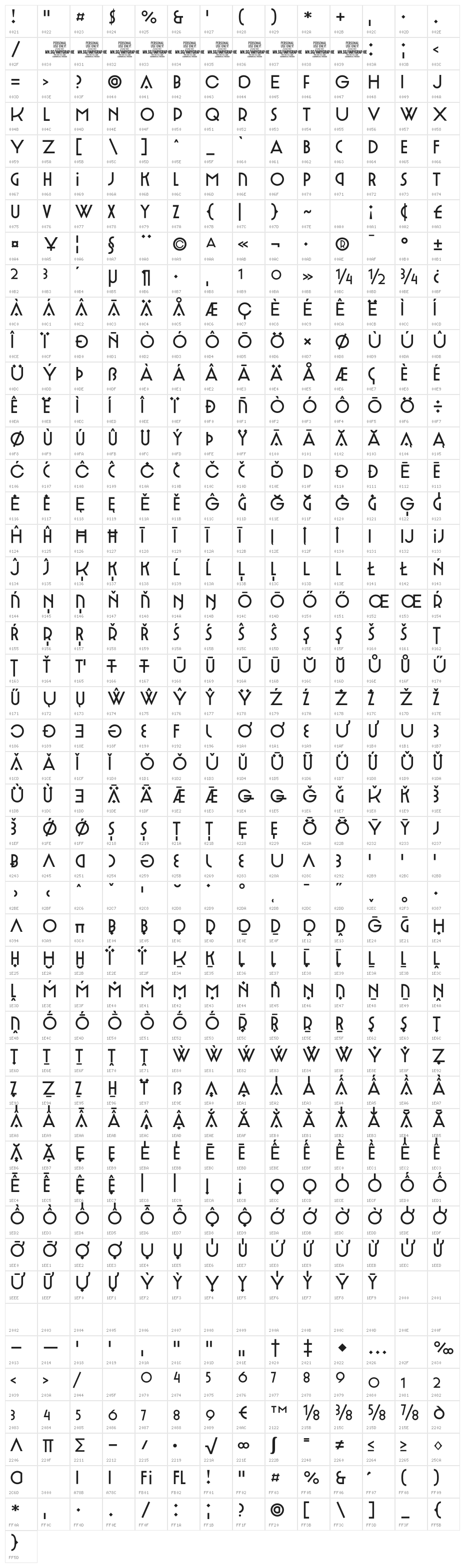 Varygraphie PERSONAL USE ONLY Regular Character Map