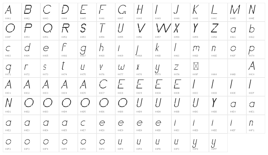 Vasaggy Demo Italic Character Map