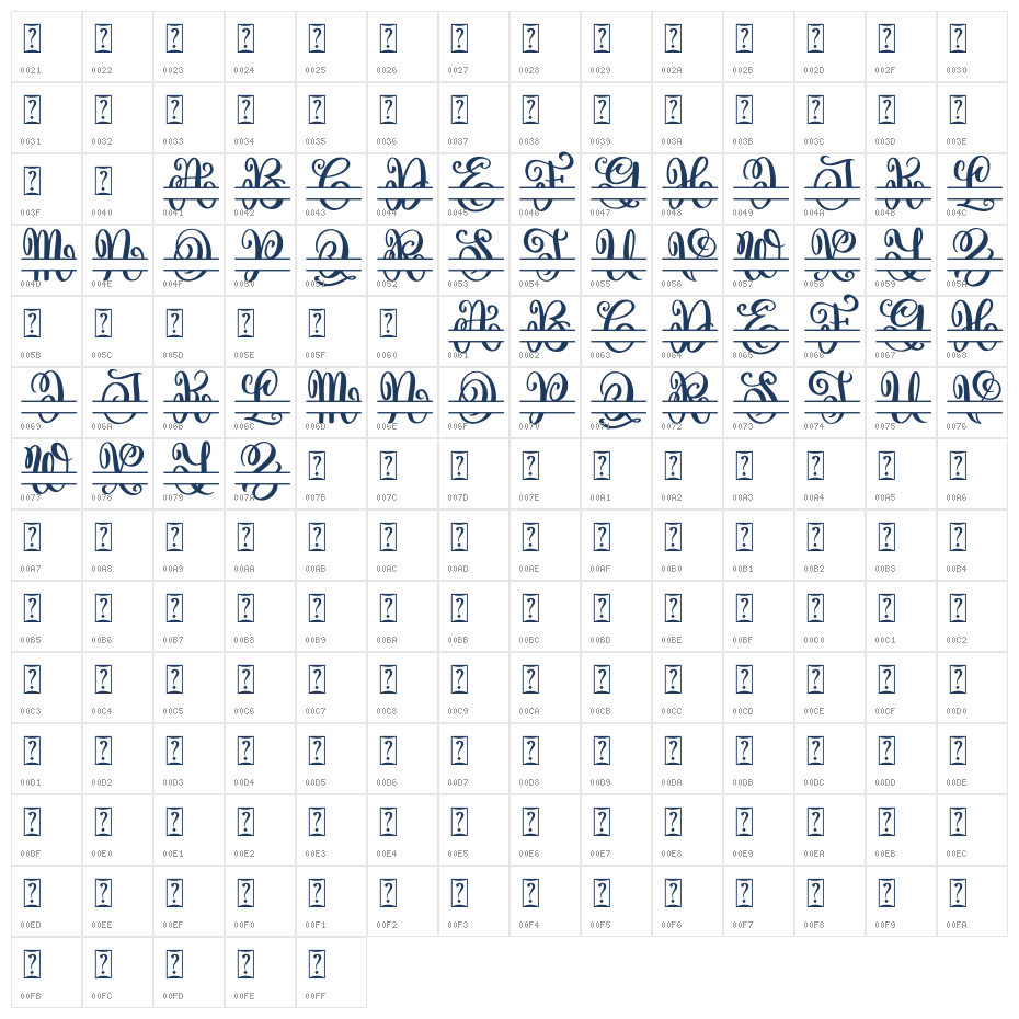 Vase Monogram Character Map