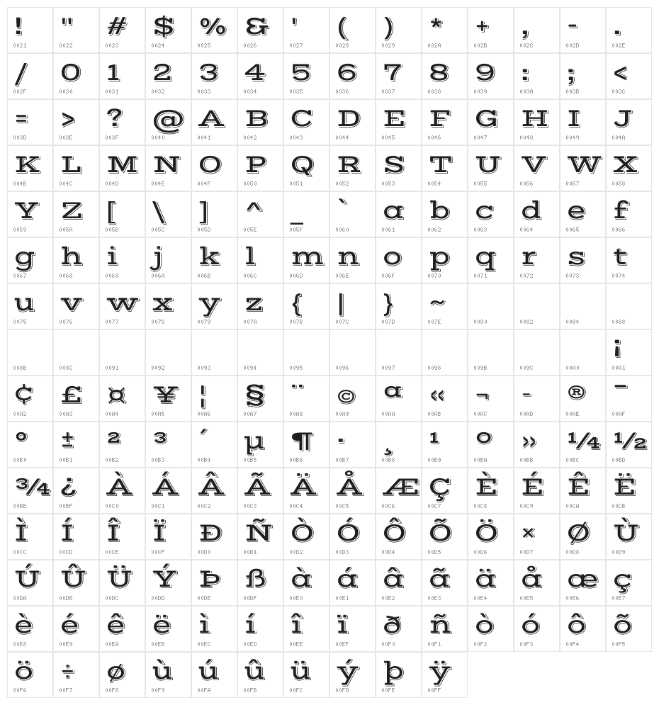 Vast Shadow Regular Character Map