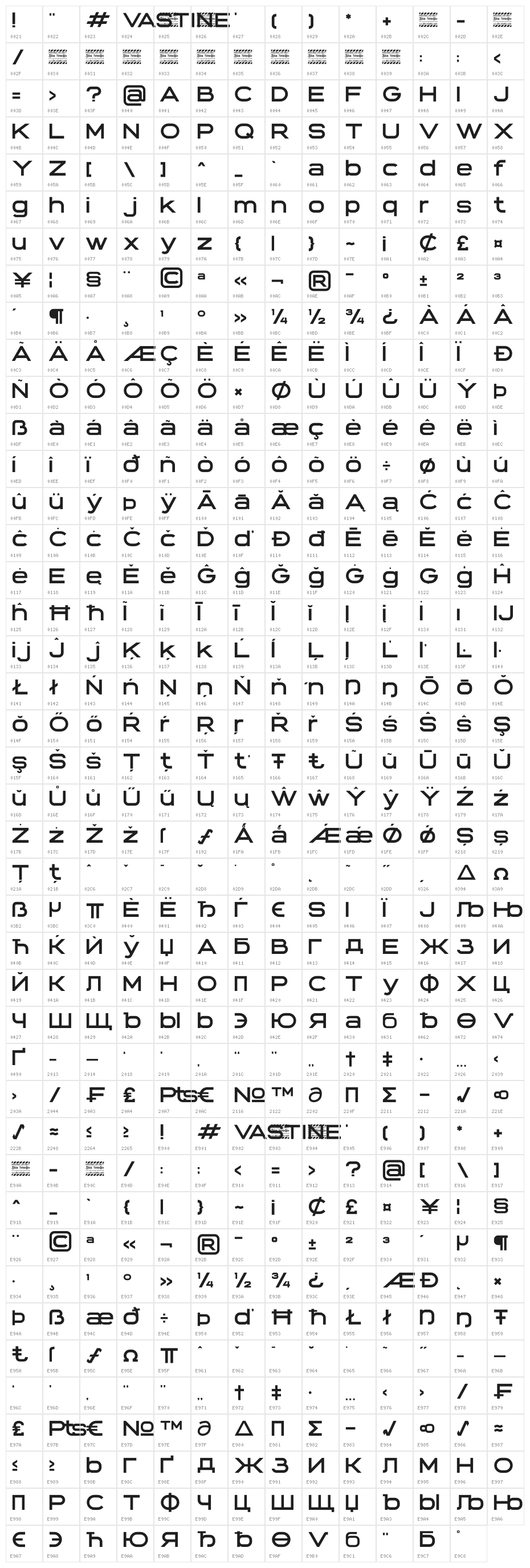 Vastine Personal Use Character Map