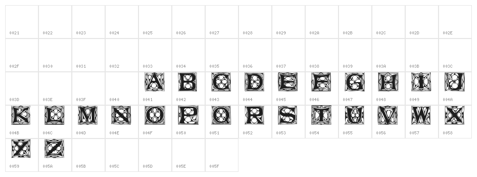 VatersTitlingCaps Character Map