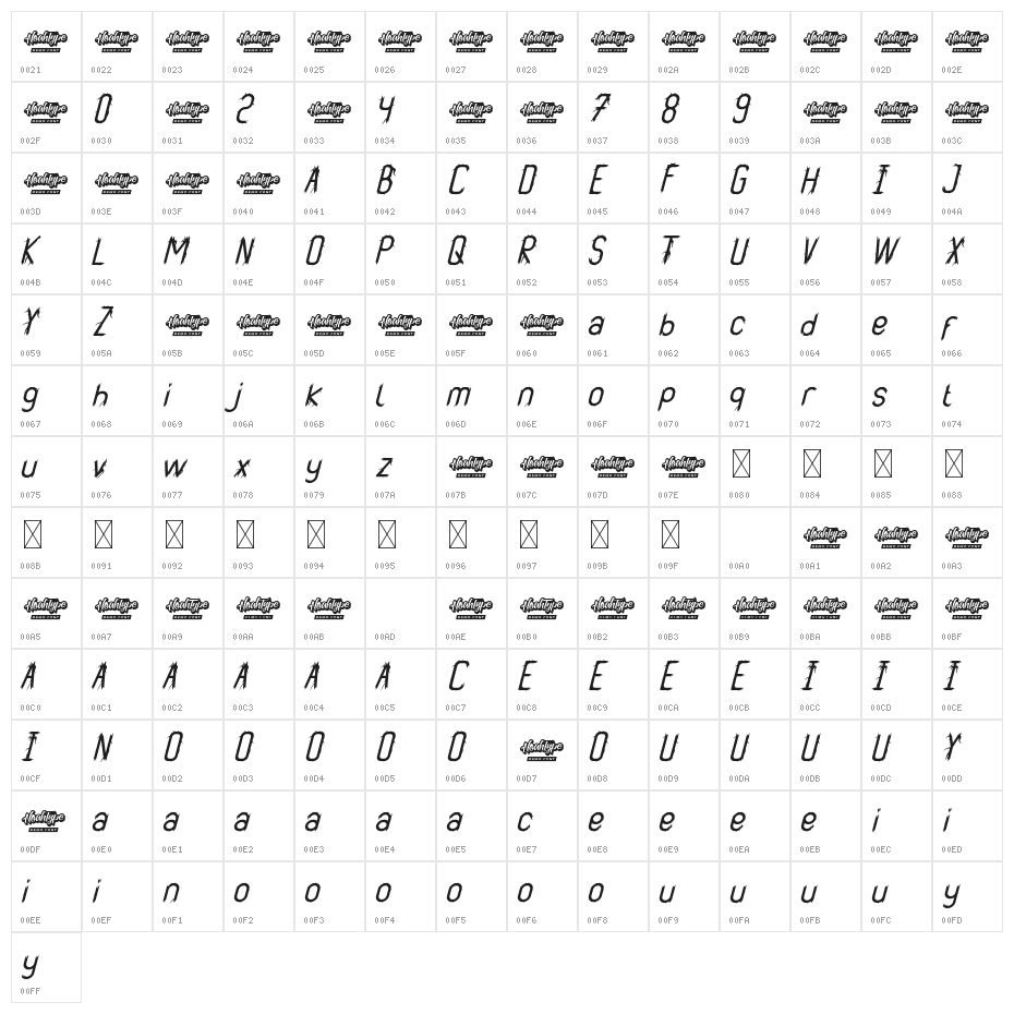 Vaulcate Demo Italic Character Map